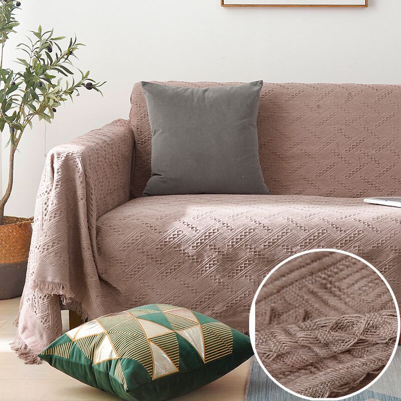 Simple pink knit sofa slipcover for living room