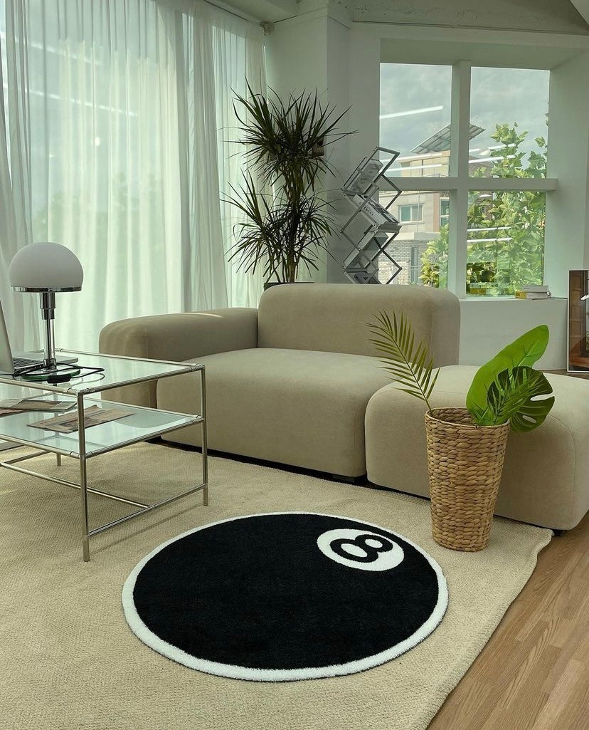 Black 8 billiard themed living room mat, soft and durable