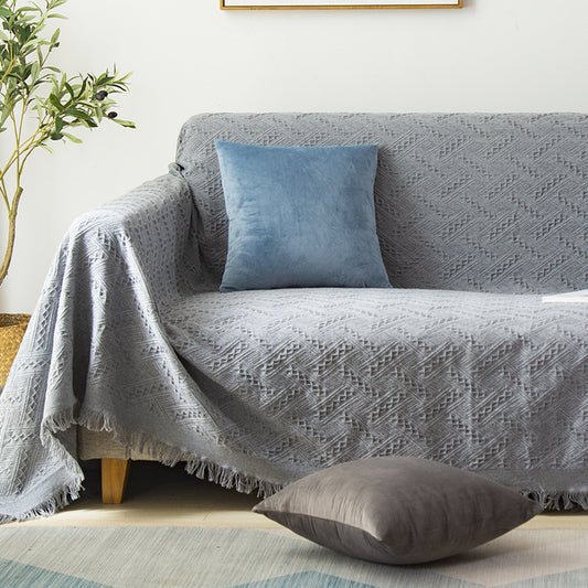 Simple grey knit sofa slipcover for living room