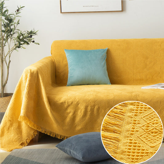 Simple yellow knit sofa slipcover for living room