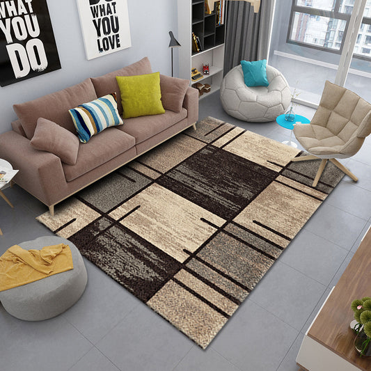 Dark brown and light brown striped and square pattern rug, modern and stylish