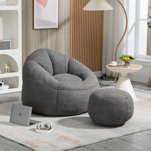 Dark grey bean bag sofa chair with footrest, soft and comfortable, modern and stylish