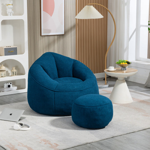 Sapphire blue bean bag sofa chair with footrest, soft and comfortable, modern and stylish