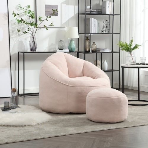 Light Pink bean bag sofa chair with footrest, soft and comfortable, modern and stylish