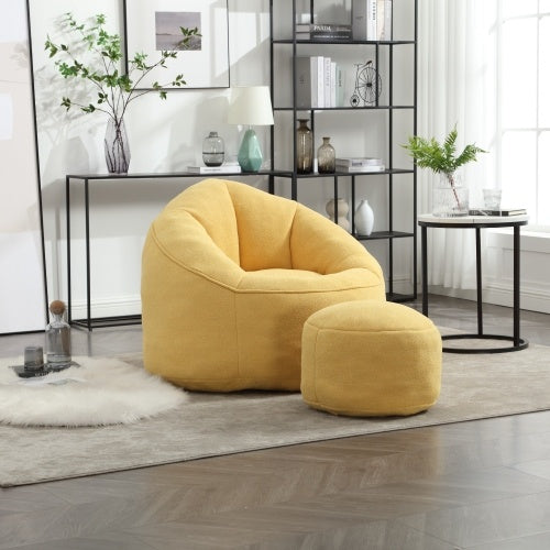 Light yellow bean bag sofa chair with footrest, soft and comfortable, modern and stylish