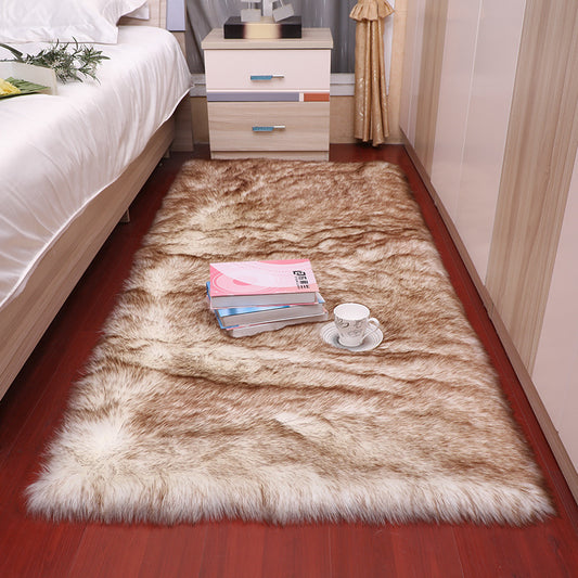 Soft and fluffy rug with brown tip and white base, cozy and stylish