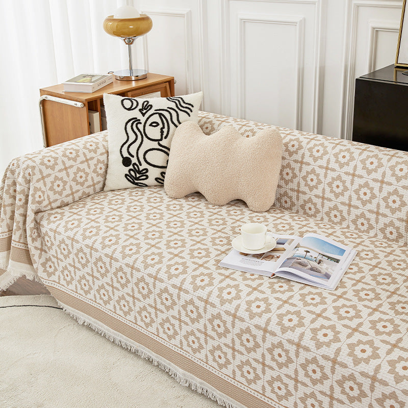 Flower sofa slipcover, pet friendly, beige