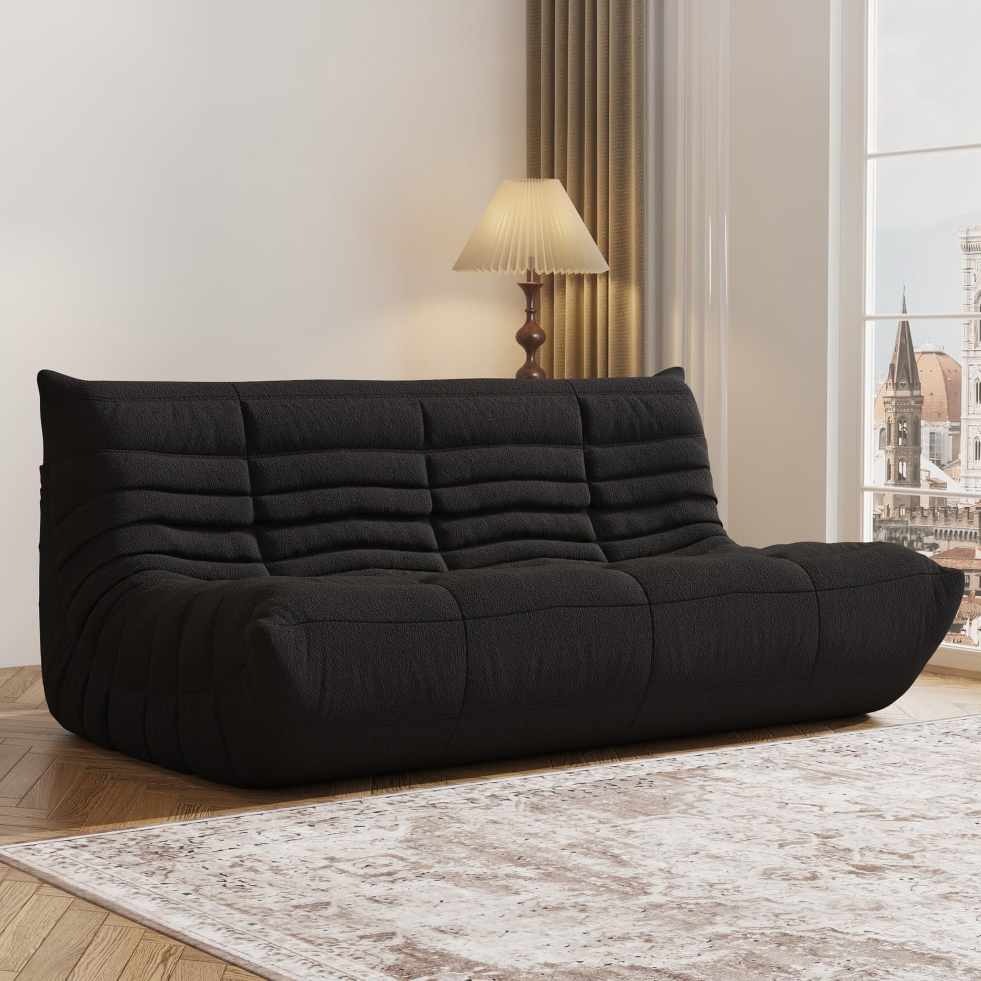 3-Seater black bean bag sofa chair for bedroom or living room