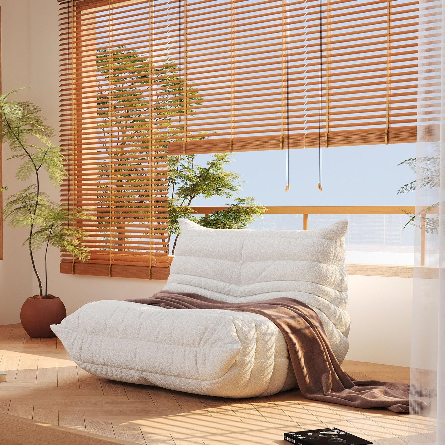 Twin size white bean bag sofa chair for bedroom or living room