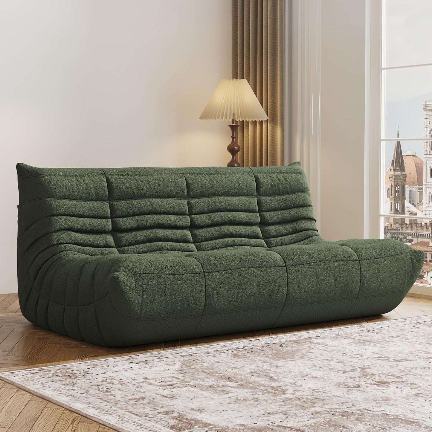 3-Seater green bean bag sofa chair for bedroom or living room
