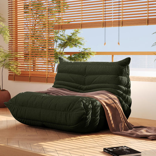 Twin size green bean bag sofa chair for bedroom or living room