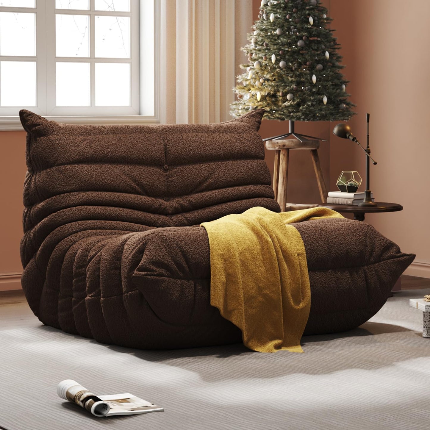 Twin size brown bean bag sofa chair for bedroom or living room