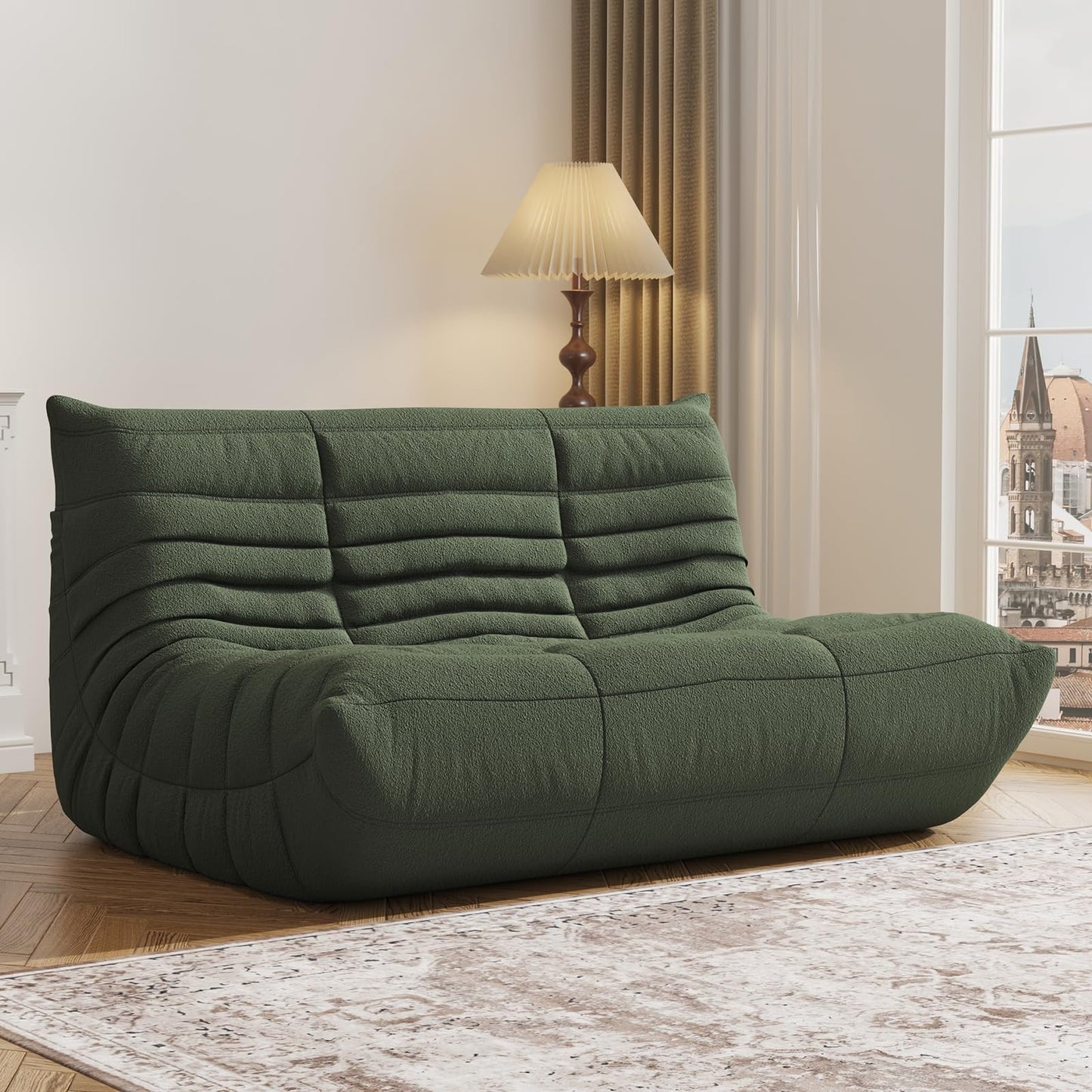 Loveseat green bean bag sofa chair for bedroom or living room