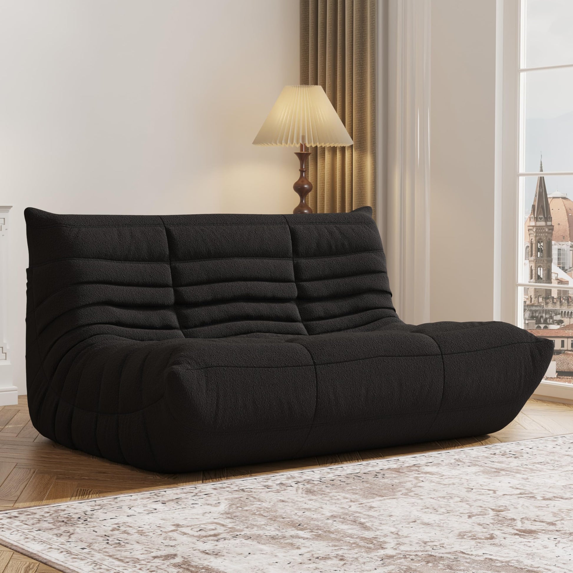 Loveseat black bean bag sofa chair for bedroom or living room