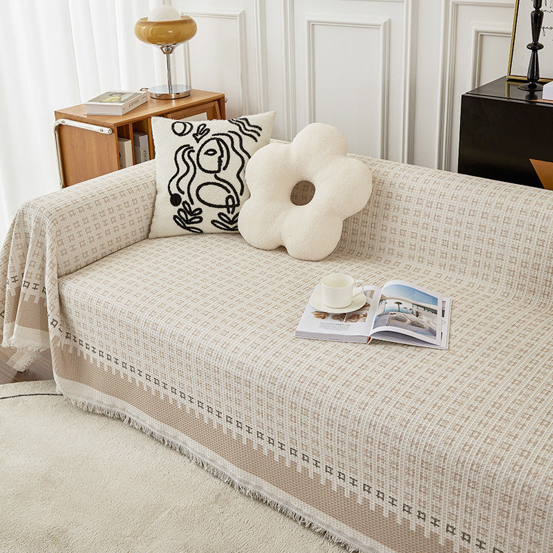 Small Checked sofa slipcover in beige colors, pet friendly