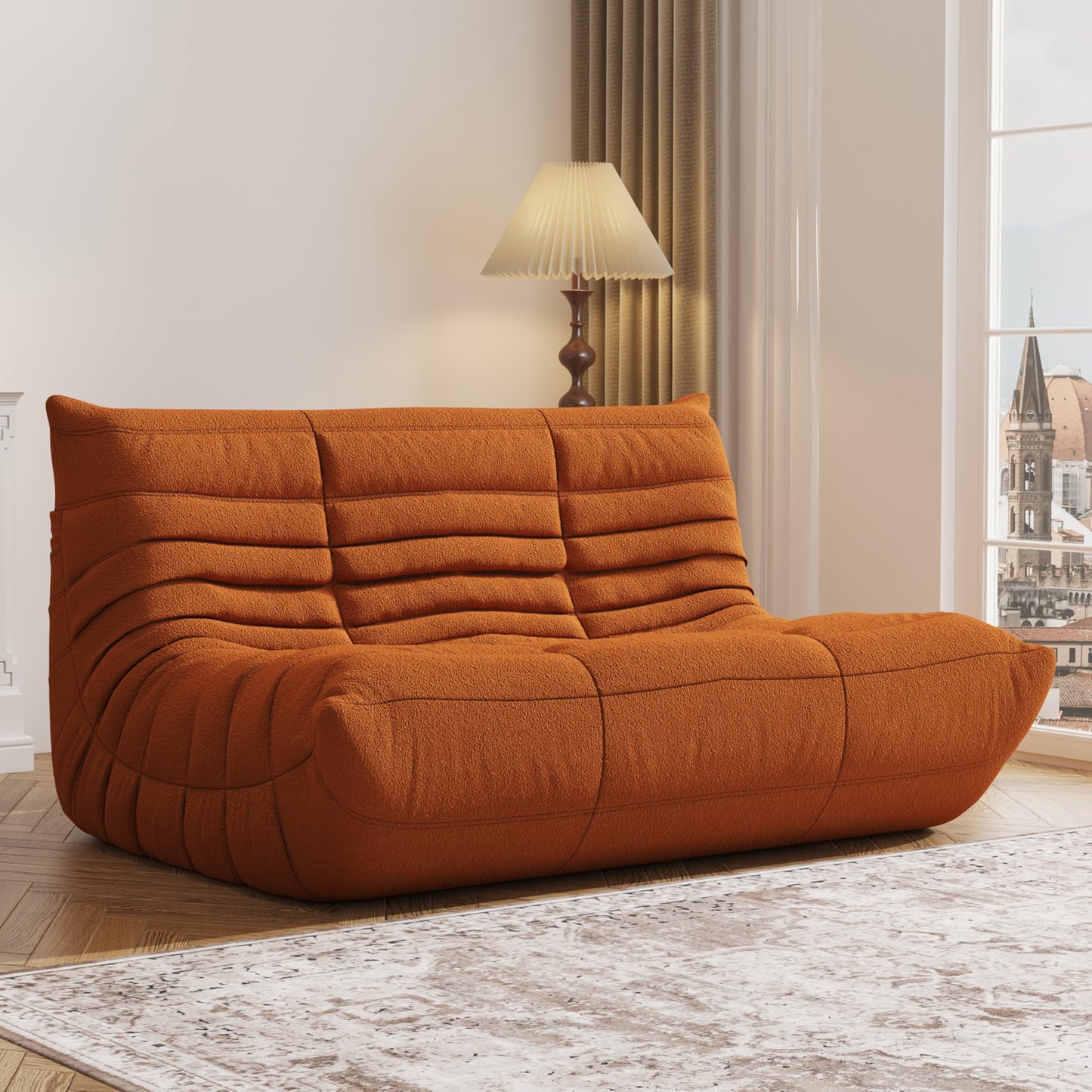Loveseat orange bean bag sofa chair for bedroom or living room