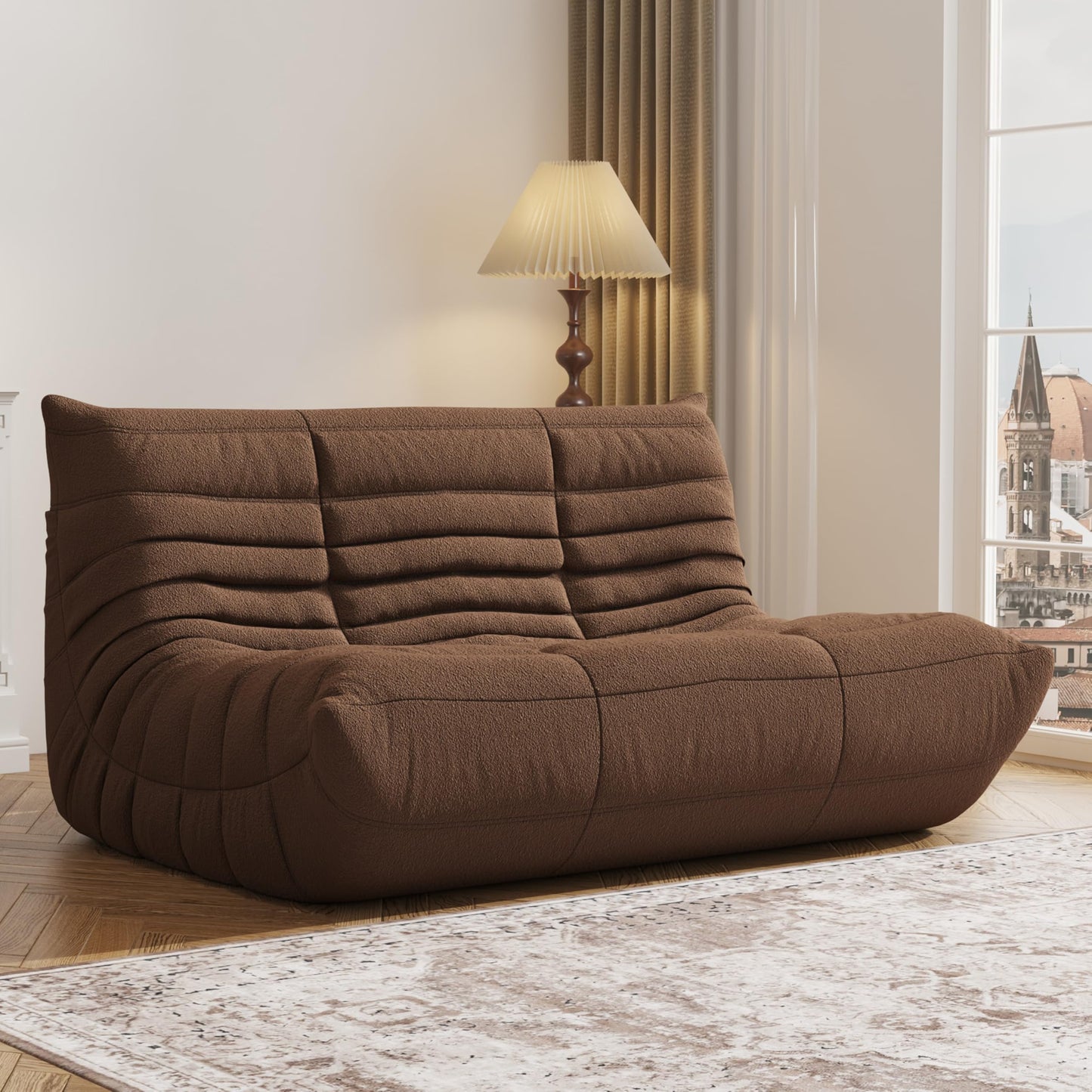 Loveseat brown bean bag sofa chair for bedroom or living room