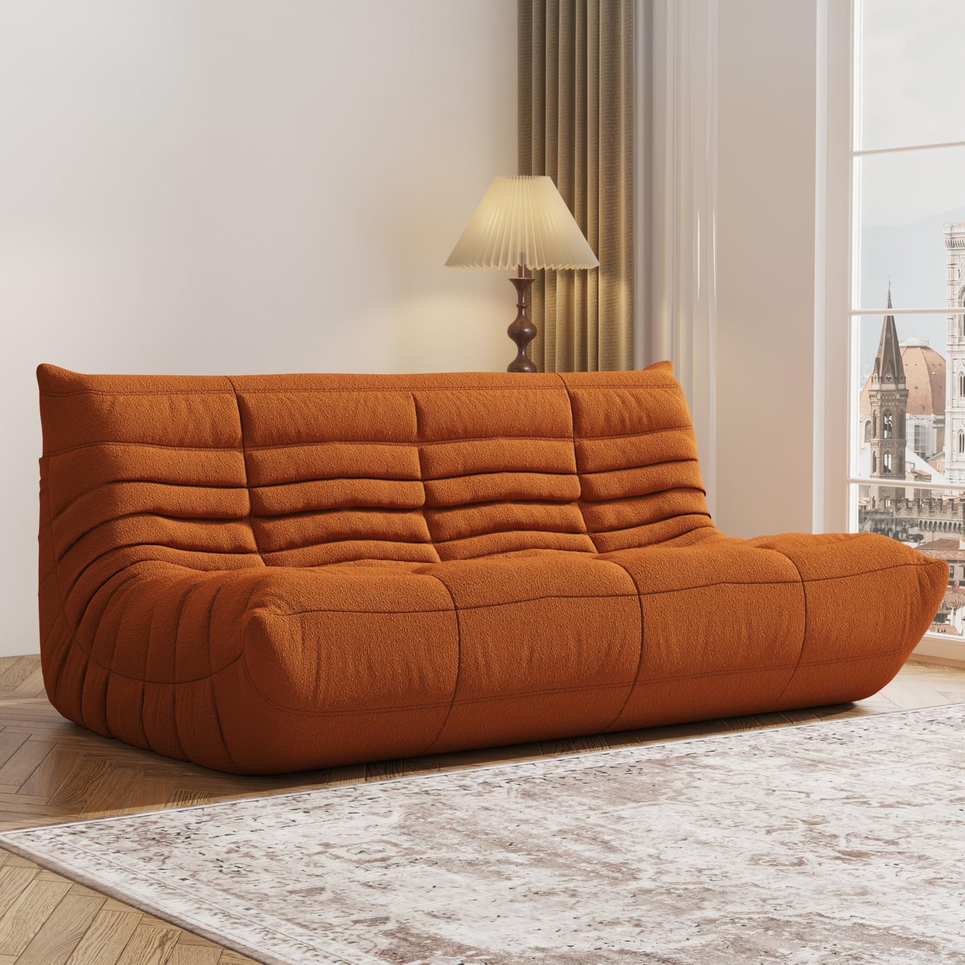 3-Seater orange bean bag sofa chair for bedroom or living room