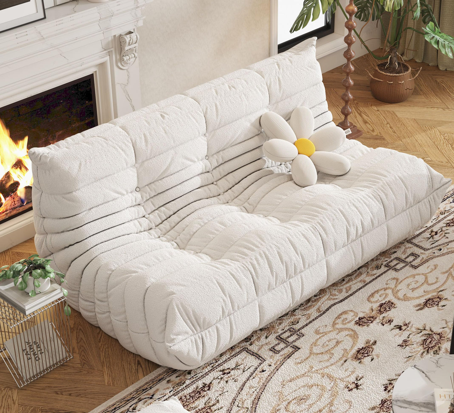 3-Seater white bean bag sofa chair for bedroom or living room