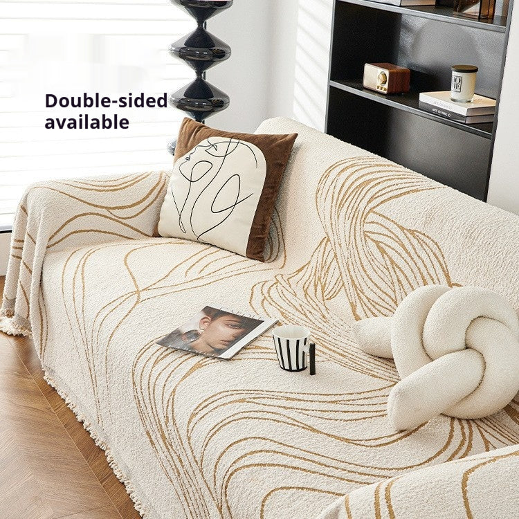 Sofa slipcover with semi-circle radiant pattern, pet friendly, Color in Beige