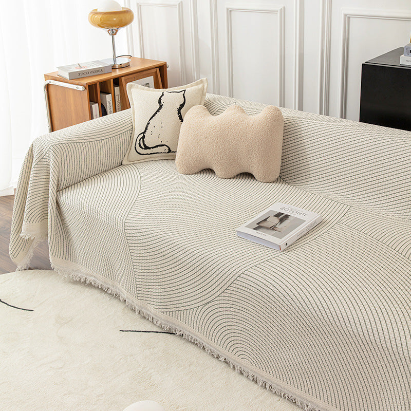 Radial Striped sofa slipcover in neutral colors, pet friendly